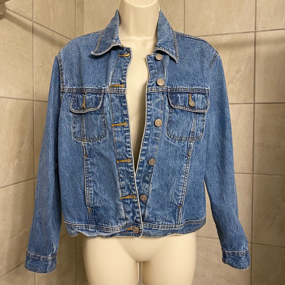 EUC Bill Blass Jeanswear ladies’ jean jacket with pockets, size Petite Small - Picture 1 of 7